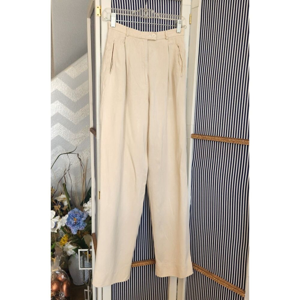 Vintage Ann Taylor Loft 100% Silk Cream High Waisted Dress Pants Trousers Size 6